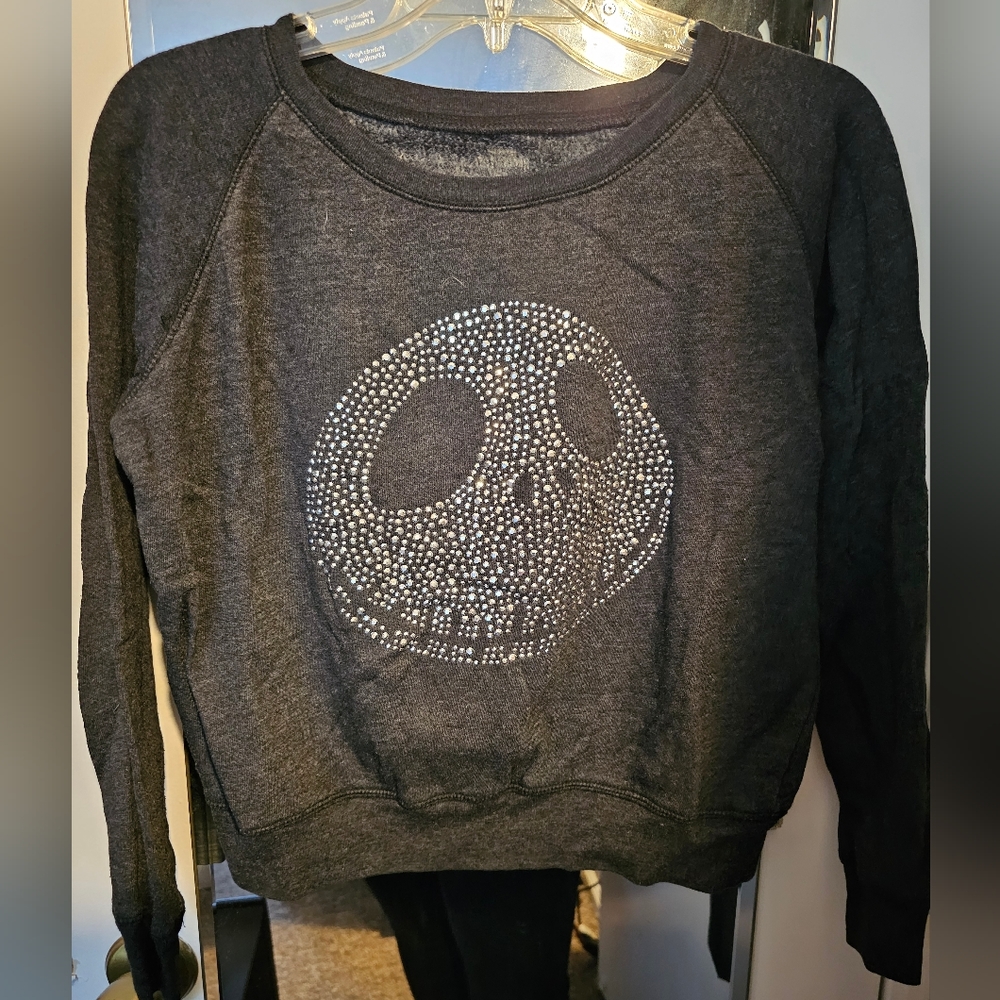 Grey sweatshirt with Jack Skellington in rhinestones